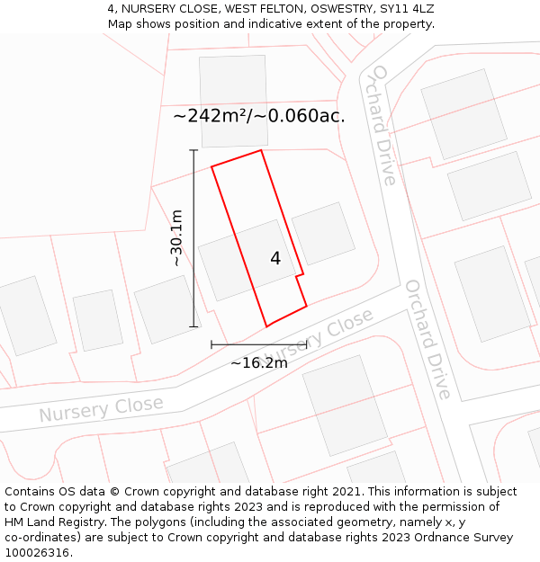 4, NURSERY CLOSE, WEST FELTON, OSWESTRY, SY11 4LZ: Plot and title map