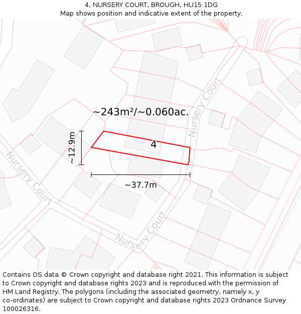 4, NURSERY COURT, BROUGH, HU15 1DG: Plot and title map