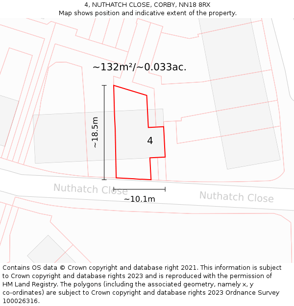 4, NUTHATCH CLOSE, CORBY, NN18 8RX: Plot and title map