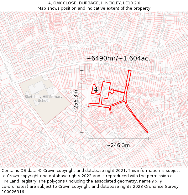 4, OAK CLOSE, BURBAGE, HINCKLEY, LE10 2JX: Plot and title map