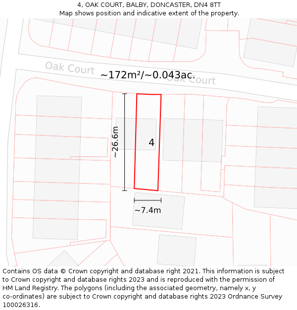 4, OAK COURT, BALBY, DONCASTER, DN4 8TT: Plot and title map