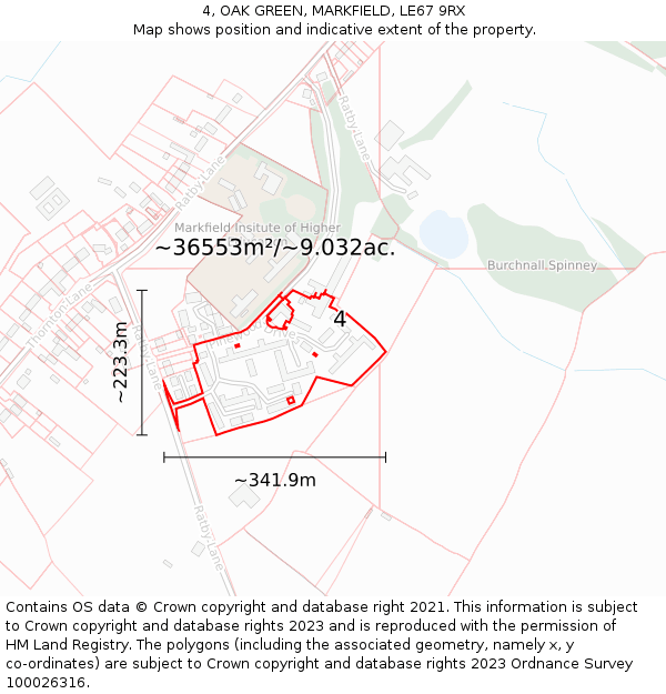 4, OAK GREEN, MARKFIELD, LE67 9RX: Plot and title map