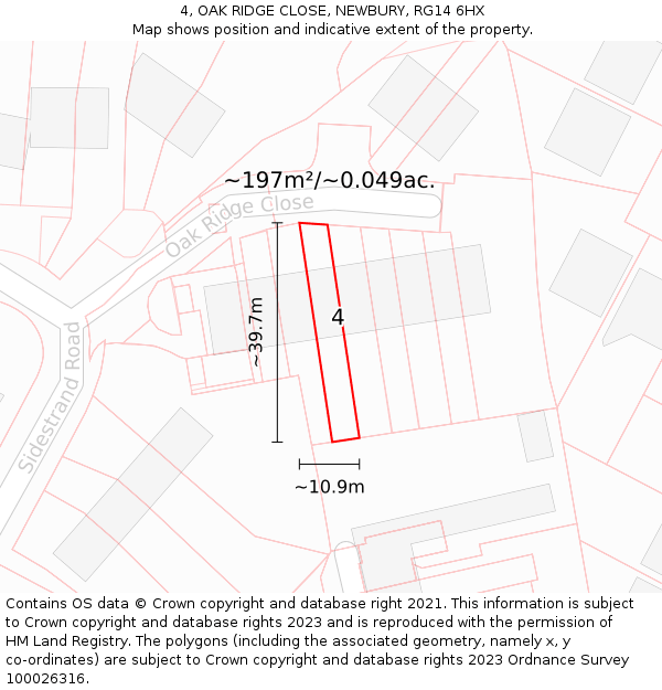 4, OAK RIDGE CLOSE, NEWBURY, RG14 6HX: Plot and title map