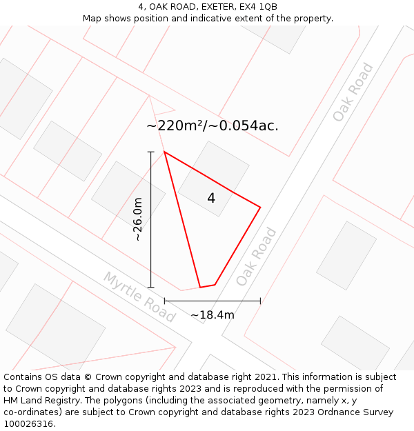 4, OAK ROAD, EXETER, EX4 1QB: Plot and title map