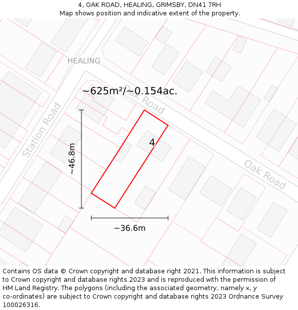 4, OAK ROAD, HEALING, GRIMSBY, DN41 7RH: Plot and title map