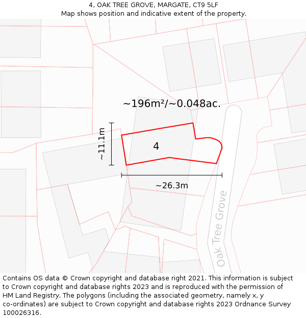 4, OAK TREE GROVE, MARGATE, CT9 5LF: Plot and title map