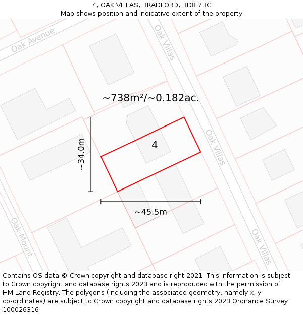 4, OAK VILLAS, BRADFORD, BD8 7BG: Plot and title map