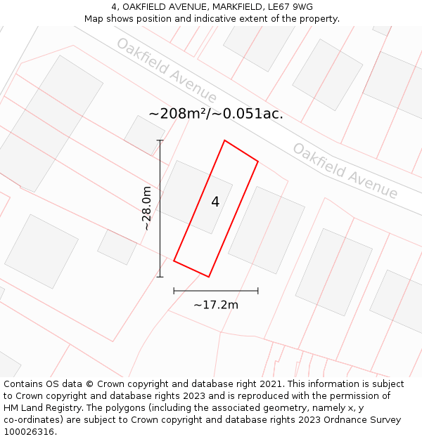 4, OAKFIELD AVENUE, MARKFIELD, LE67 9WG: Plot and title map