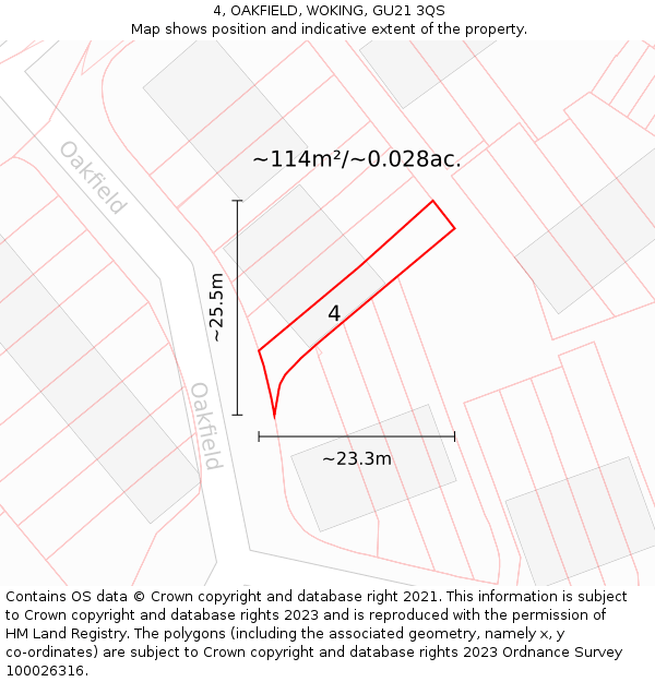 4, OAKFIELD, WOKING, GU21 3QS: Plot and title map