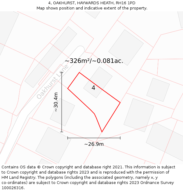 4, OAKHURST, HAYWARDS HEATH, RH16 1PD: Plot and title map