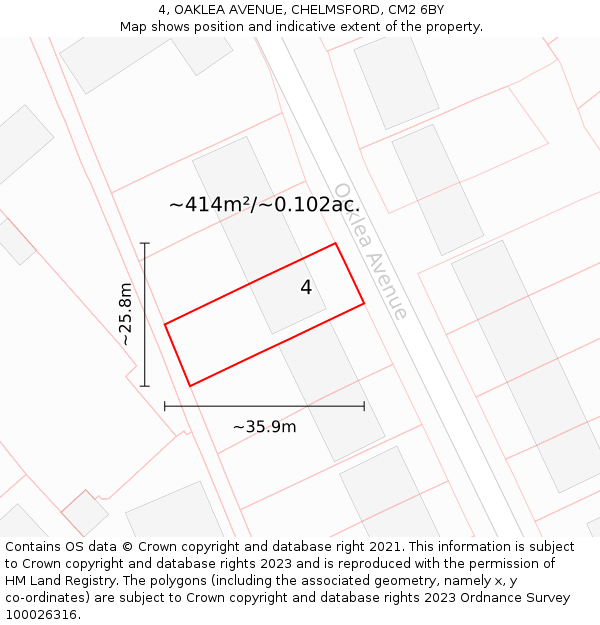 4, OAKLEA AVENUE, CHELMSFORD, CM2 6BY: Plot and title map