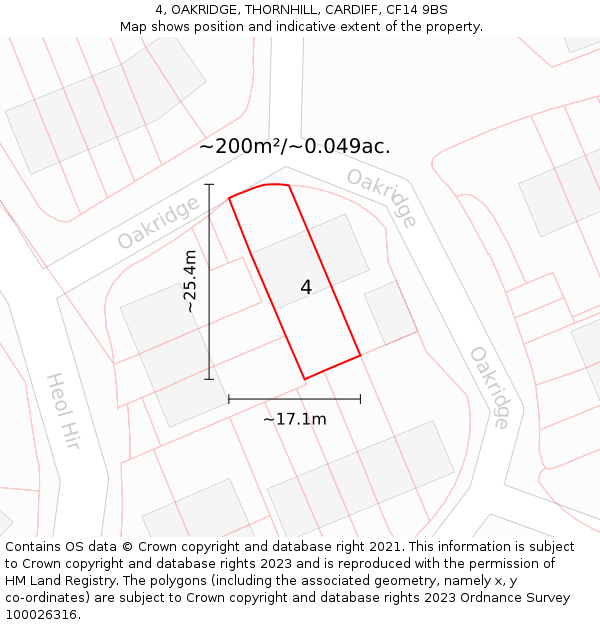4, OAKRIDGE, THORNHILL, CARDIFF, CF14 9BS: Plot and title map