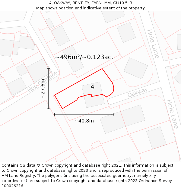4, OAKWAY, BENTLEY, FARNHAM, GU10 5LR: Plot and title map