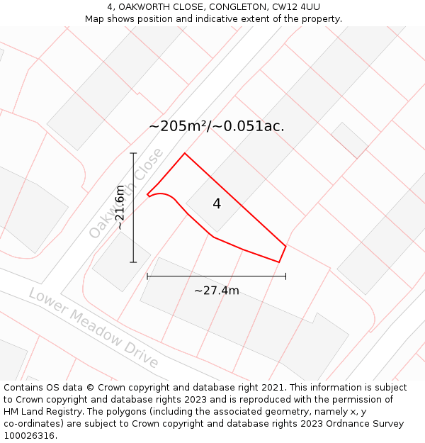 4, OAKWORTH CLOSE, CONGLETON, CW12 4UU: Plot and title map