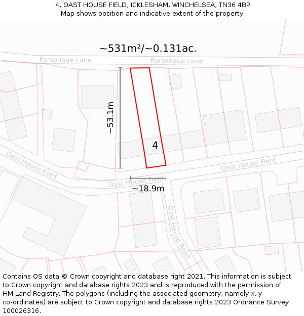 4, OAST HOUSE FIELD, ICKLESHAM, WINCHELSEA, TN36 4BP: Plot and title map