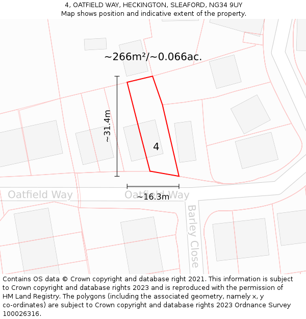 4, OATFIELD WAY, HECKINGTON, SLEAFORD, NG34 9UY: Plot and title map