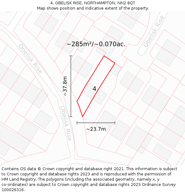 4, OBELISK RISE, NORTHAMPTON, NN2 8QT: Plot and title map