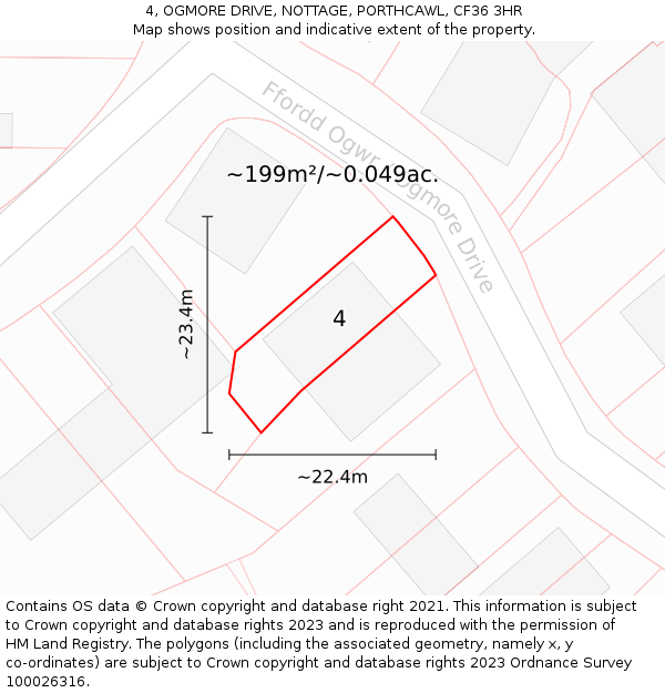 4, OGMORE DRIVE, NOTTAGE, PORTHCAWL, CF36 3HR: Plot and title map