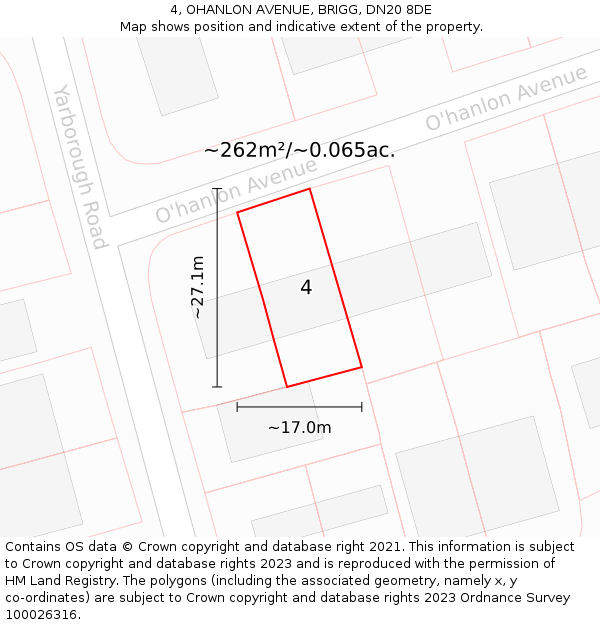 4, OHANLON AVENUE, BRIGG, DN20 8DE: Plot and title map