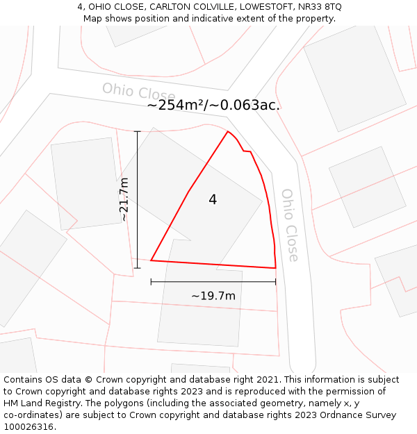 4, OHIO CLOSE, CARLTON COLVILLE, LOWESTOFT, NR33 8TQ: Plot and title map