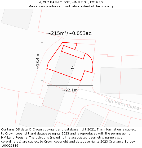 4, OLD BARN CLOSE, WINKLEIGH, EX19 8JX: Plot and title map