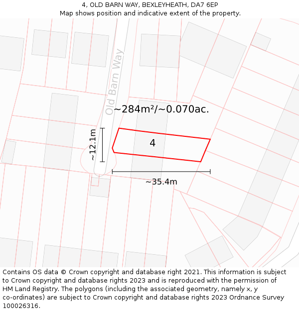 4, OLD BARN WAY, BEXLEYHEATH, DA7 6EP: Plot and title map