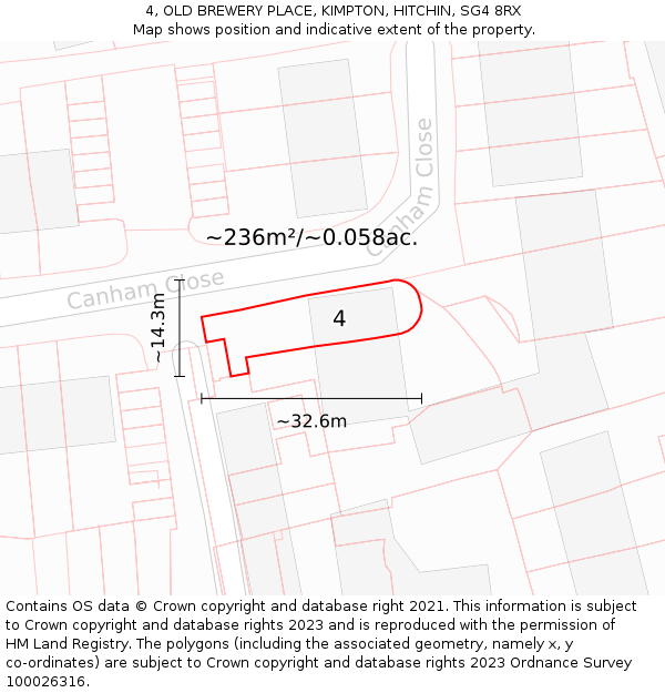 4, OLD BREWERY PLACE, KIMPTON, HITCHIN, SG4 8RX: Plot and title map