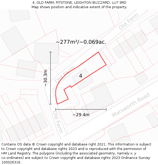 4, OLD FARM, PITSTONE, LEIGHTON BUZZARD, LU7 9RD: Plot and title map