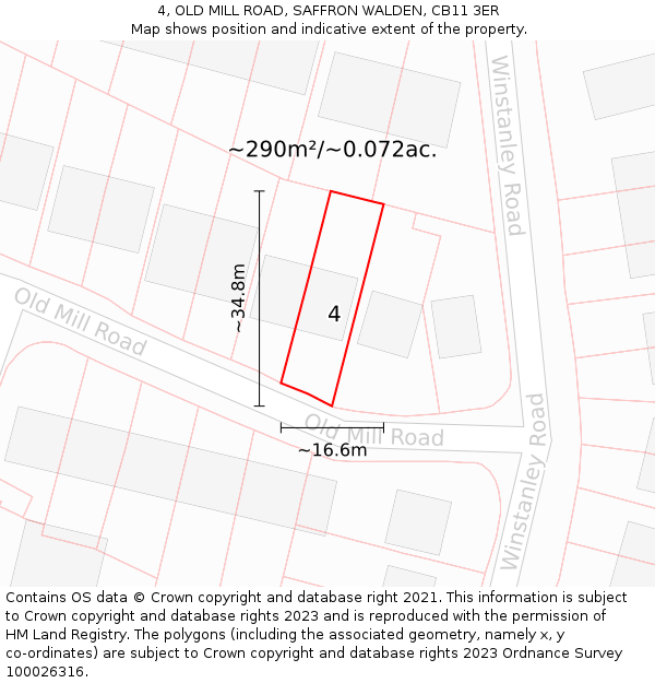 4, OLD MILL ROAD, SAFFRON WALDEN, CB11 3ER: Plot and title map