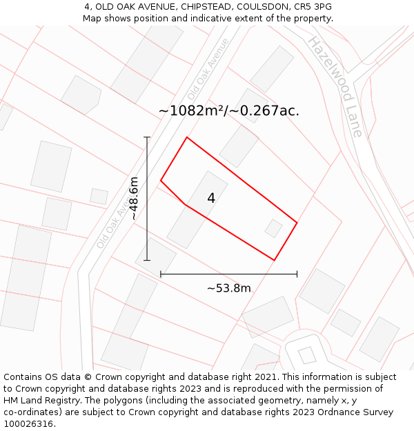 4, OLD OAK AVENUE, CHIPSTEAD, COULSDON, CR5 3PG: Plot and title map