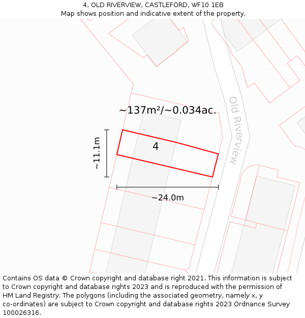 4, OLD RIVERVIEW, CASTLEFORD, WF10 1EB: Plot and title map