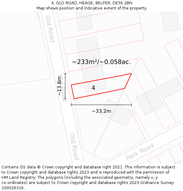 4, OLD ROAD, HEAGE, BELPER, DE56 2BN: Plot and title map