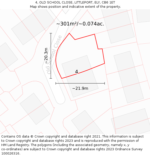 4, OLD SCHOOL CLOSE, LITTLEPORT, ELY, CB6 1ET: Plot and title map