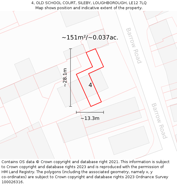 4, OLD SCHOOL COURT, SILEBY, LOUGHBOROUGH, LE12 7LQ: Plot and title map