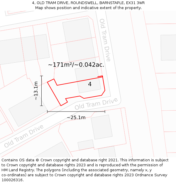 4, OLD TRAM DRIVE, ROUNDSWELL, BARNSTAPLE, EX31 3WR: Plot and title map
