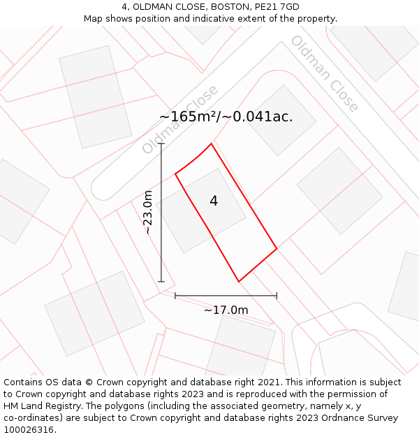 4, OLDMAN CLOSE, BOSTON, PE21 7GD: Plot and title map