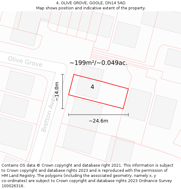 4, OLIVE GROVE, GOOLE, DN14 5AD: Plot and title map