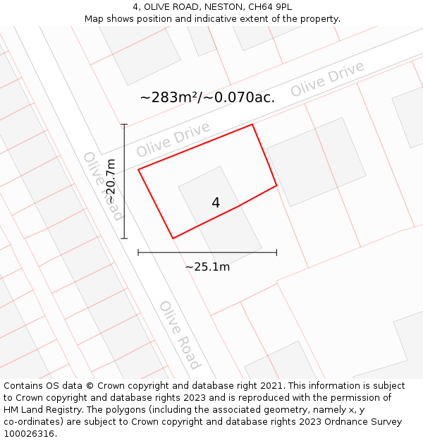 4, OLIVE ROAD, NESTON, CH64 9PL: Plot and title map