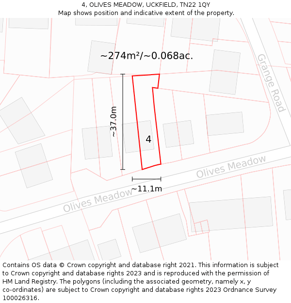 4, OLIVES MEADOW, UCKFIELD, TN22 1QY: Plot and title map