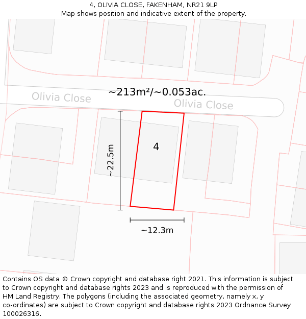4, OLIVIA CLOSE, FAKENHAM, NR21 9LP: Plot and title map
