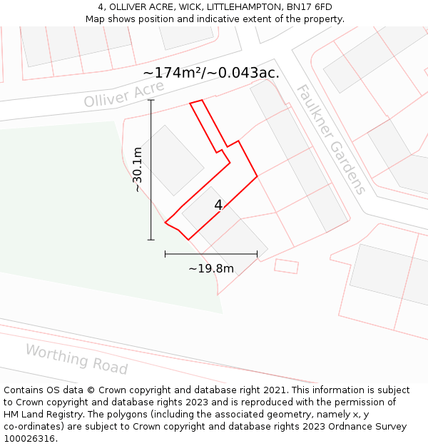 4, OLLIVER ACRE, WICK, LITTLEHAMPTON, BN17 6FD: Plot and title map