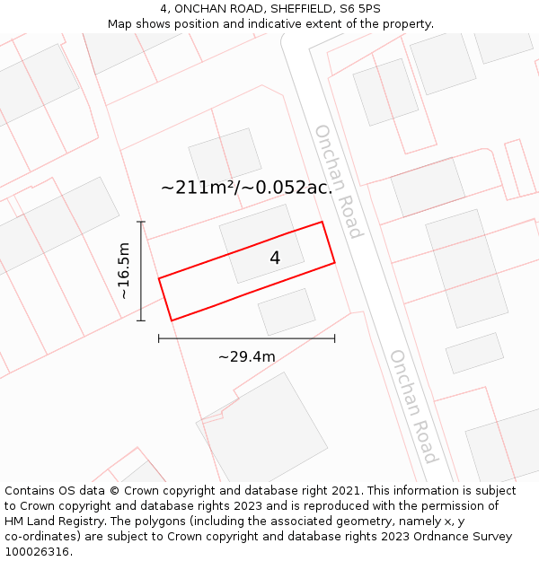 4, ONCHAN ROAD, SHEFFIELD, S6 5PS: Plot and title map