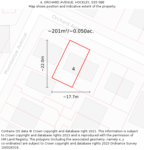 4, ORCHARD AVENUE, HOCKLEY, SS5 5BE: Plot and title map