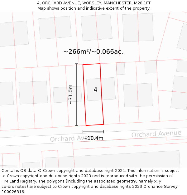 4, ORCHARD AVENUE, WORSLEY, MANCHESTER, M28 1FT: Plot and title map
