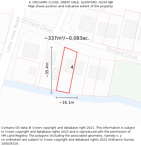 4, ORCHARD CLOSE, GREAT HALE, SLEAFORD, NG34 9JB: Plot and title map