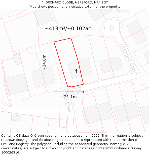 4, ORCHARD CLOSE, HEREFORD, HR4 9QY: Plot and title map