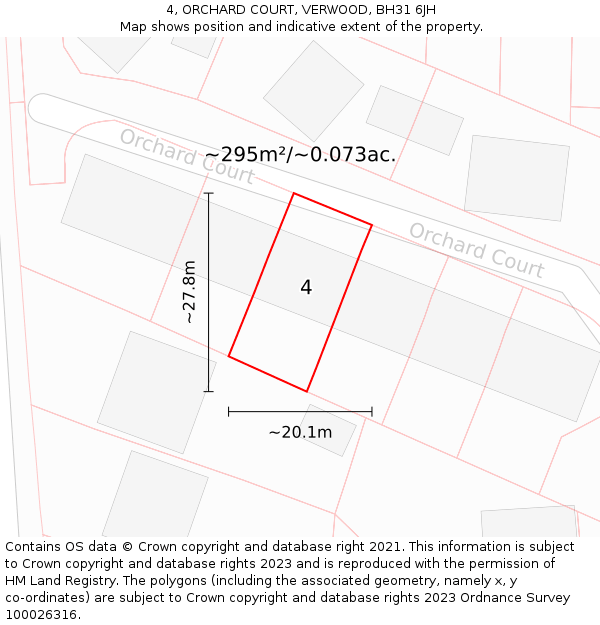 4, ORCHARD COURT, VERWOOD, BH31 6JH: Plot and title map