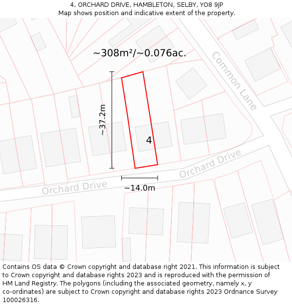 4, ORCHARD DRIVE, HAMBLETON, SELBY, YO8 9JP: Plot and title map