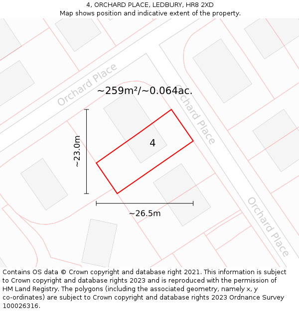 4, ORCHARD PLACE, LEDBURY, HR8 2XD: Plot and title map