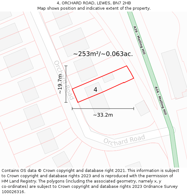 4, ORCHARD ROAD, LEWES, BN7 2HB: Plot and title map